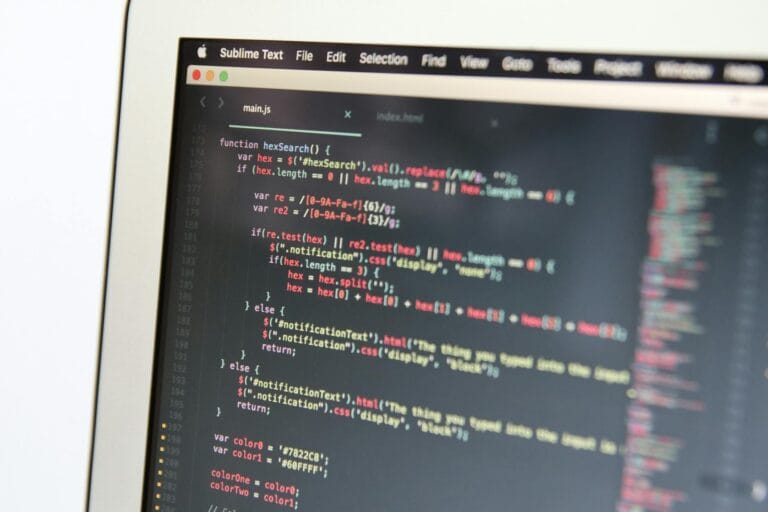 Close-up image showing JavaScript code on a computer screen, reflecting modern programming work.