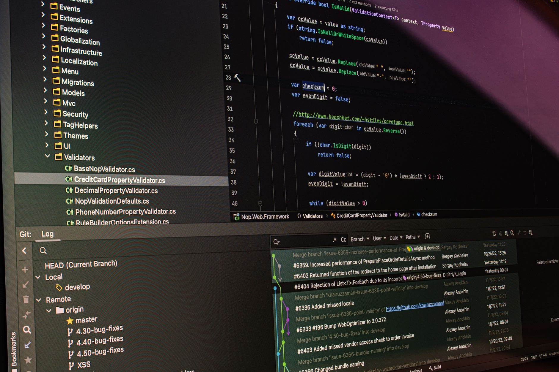 Close-up of software development tools displaying code and version control systems on a computer monitor. — google maps 