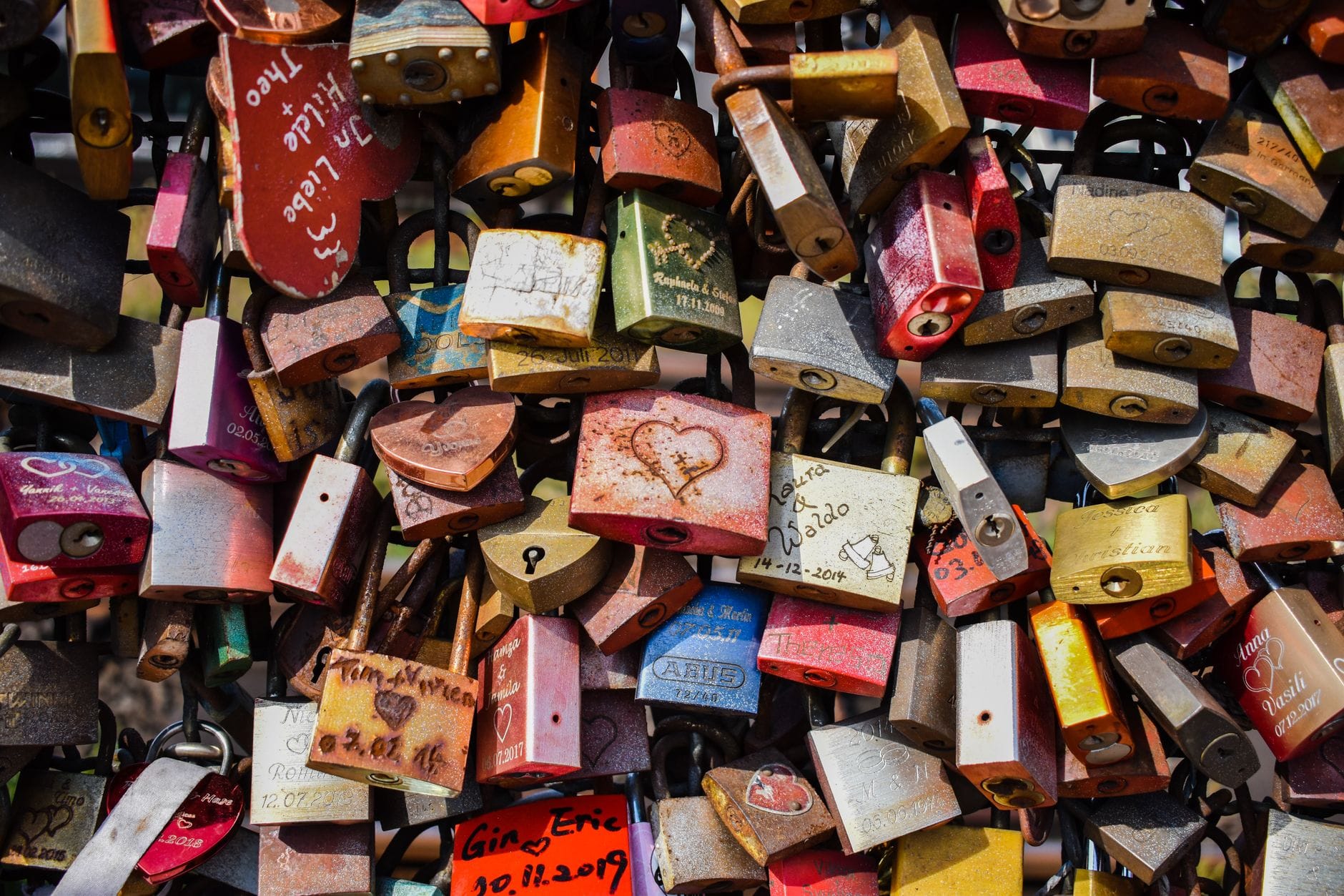 Cluster of vibrant love padlocks on Hohenzollern Bridge in Cologne, symbolizing eternal love. — linear mcp server mcp se